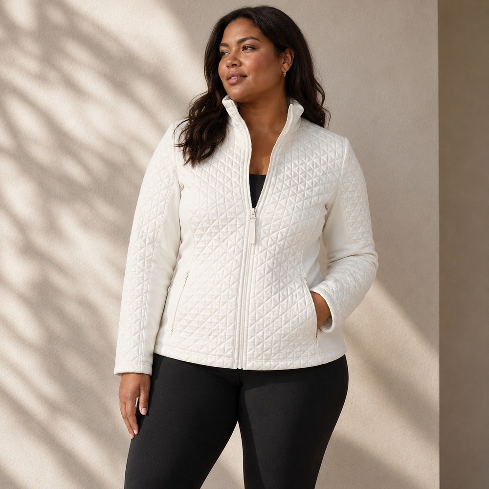 Avia Jacket Quilted Zip Up White Lightweight Athletic Plus Size XXXL 22